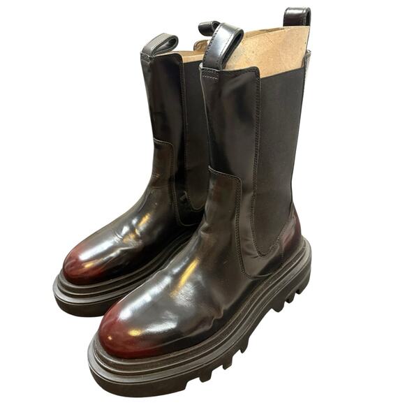 AllSaints Alex Chelsea Boots Patent Leather Grunge Classy Black Truffle Red Sz 9 - Picture 2 of 12